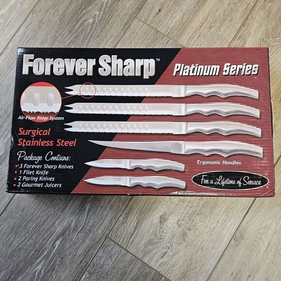 Forever Sharp Platinum Series 8 Piece Knife Set Surgical Stainless Steel Blades - Picture 1 of 8